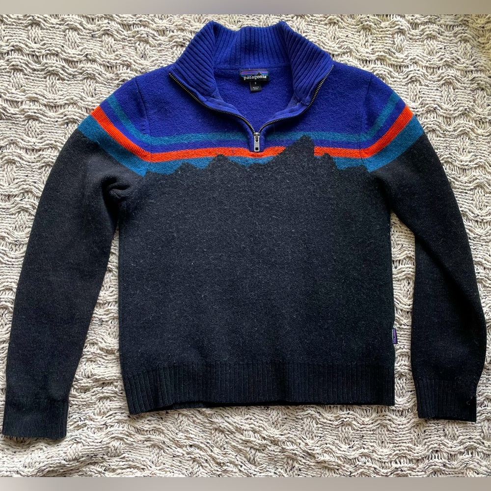 Patagonia Men's Merino Wool 1/4 Zip Sweater with Fitz Roy Print Size Small